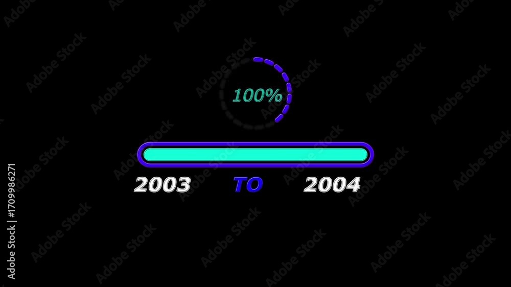 Poster new year 2004 loading bar animation. loading bar from 2003 to 2004 new year transfer, 0% to 100% cir
