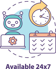 Available 24/7 Machine AI App Screen Icon Vector – Artificial Intelligence, Mobile App, and Technology Symbol