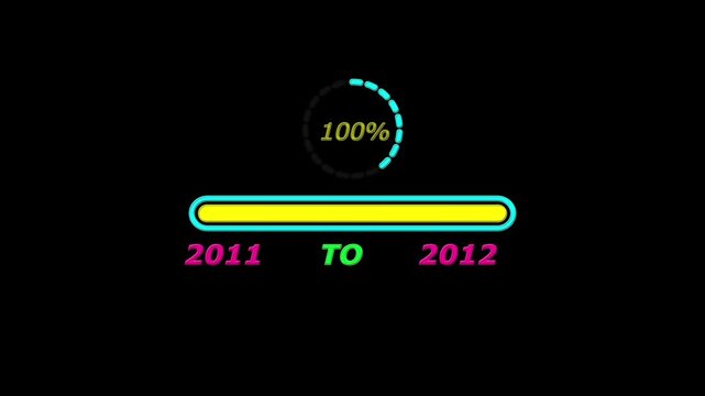 New year 2012 loading bar animation. Loading bar from 2011 to 2012 new year transfer, 0% to 100% Circle loading animation .Year change concept.