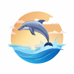 Obraz premium 3D Delfin, springend über Wasseroberfläche, Meereskulisse, Sonnenlicht, fotorealistisch