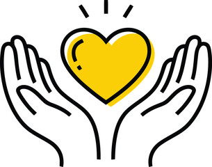 Obraz premium Hands gently cradle a glowing yellow heart symbolizing love, care, and wellbeing