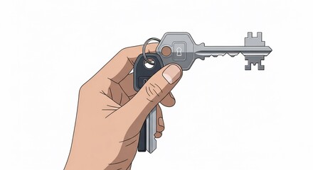Hand holding keys, security and access concept illustration.