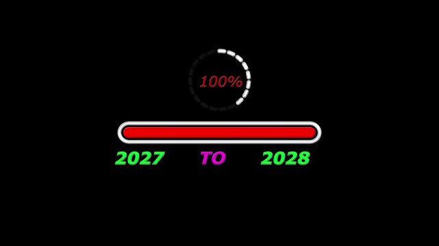 New year 2028 loading bar animation. Loading bar from 2027 to 2028 new year transfer, 0% to 100% Circle loading animation .Year change concept. - Powered by Adobe