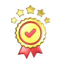 Simple golden award ribbon with check mark 3D