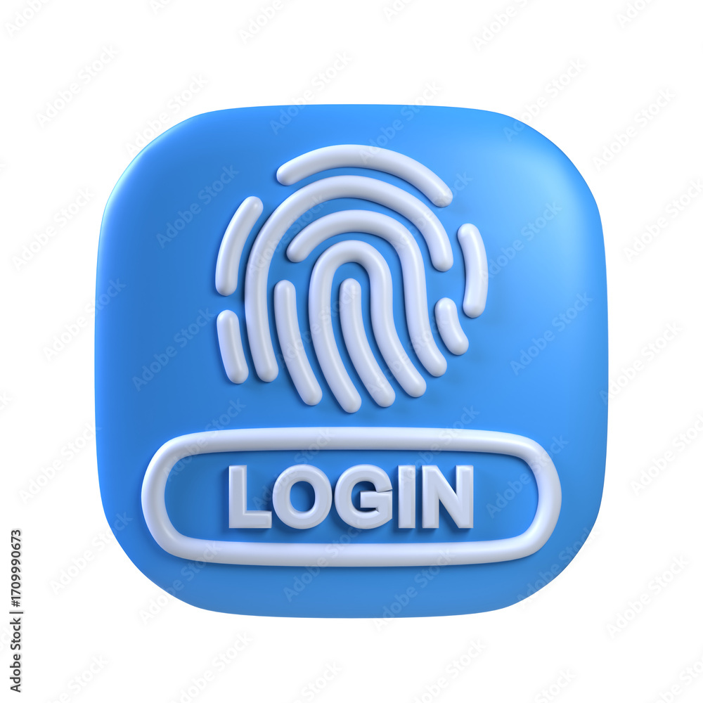 Poster login icon with fingerprint mark square shape 3d