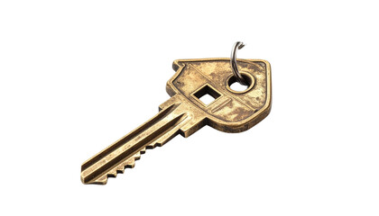 Simple yet elegant house-shaped key, promising new beginnings and property ownership isolated on solid white background PNg format