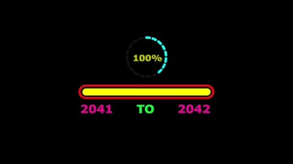 New year 2042 loading bar animation. Loading bar from 2041 to 2042 new year transfer, 0% to 100% Circle loading animation .Year change concept.