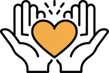 Gentle hands cradling vibrant heart, symbolizing love, care, and support in a modern, simple design.