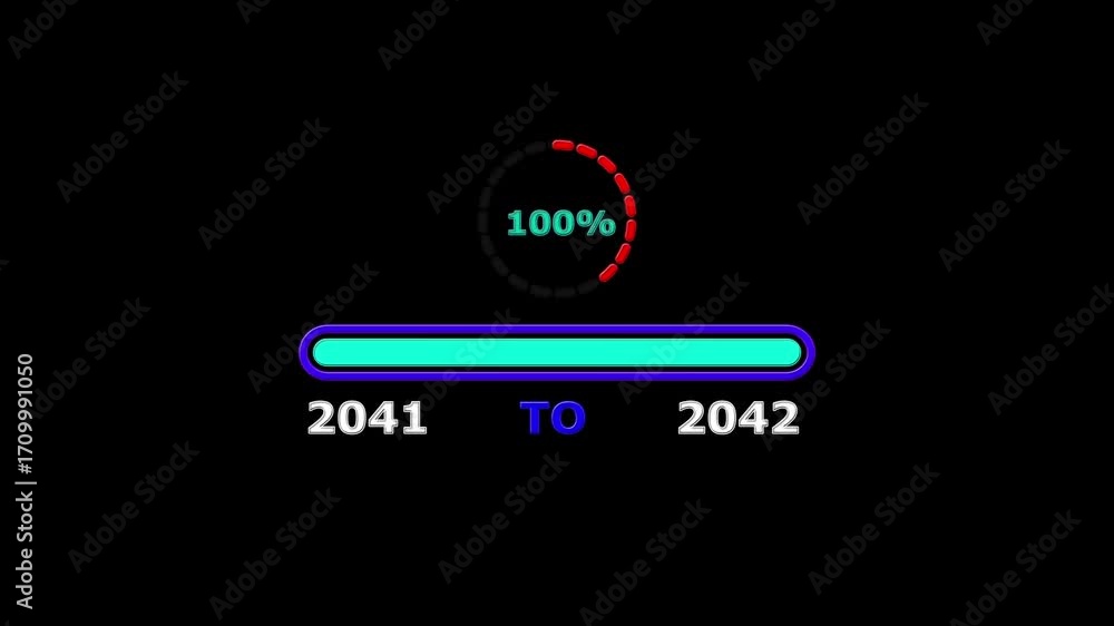 Poster new year 2042 loading bar animation. loading bar from 2041 to 2042 new year transfer, 0% to 100% cir