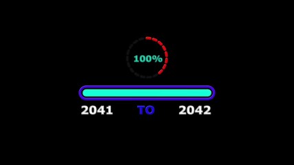New year 2042 loading bar animation. Loading bar from 2041 to 2042 new year transfer, 0% to 100% Circle loading animation .Year change concept.