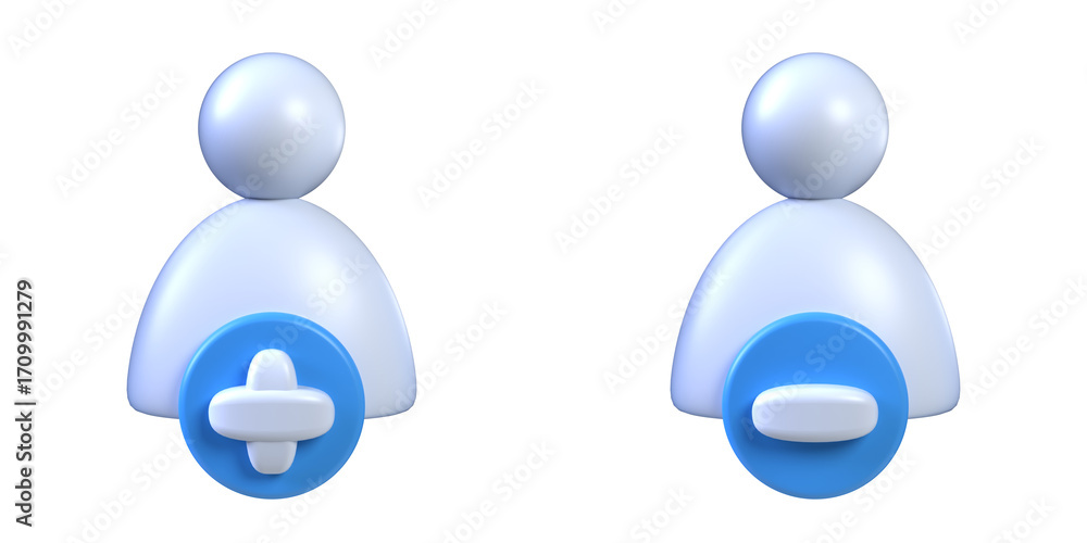 Aufkleber set of user icon add and remove concept 3d