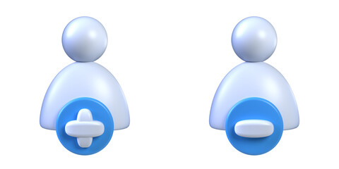 Set of user icon Add and remove concept 3D