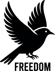 Obraz premium Black silhouette of a bird with outstretched wings taking flight, symbolizing freedom