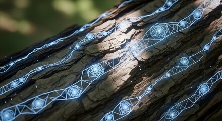 Mystical Tree Bark with Glowing Blue Energy Patterns.
