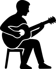 Person Playing Guitar Silhouette Minimal Black and White Vector Elegant Music Illustration