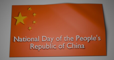 Fototapeta premium A Chinese flag with the inscription National Day of the People's Republic of China. festive 3D render illustration