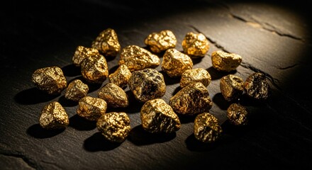 Pile of Gold Nuggets on Dark Surface, Treasure Trove.