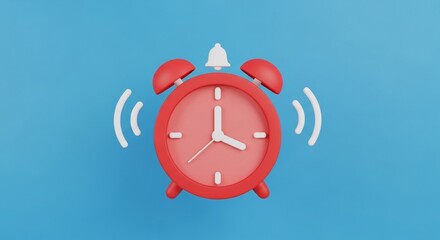 Red Alarm Clock Ringing on Blue Background - Time Management Concept.