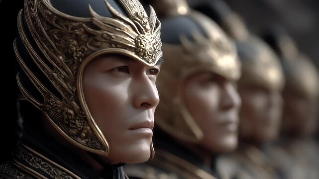 Ancient Army Soldiers Standing in Formation Showing Dignity