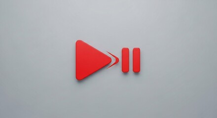 Red Play and Pause Icon on Gray Background.