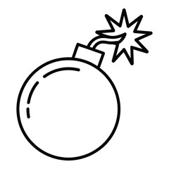 A simple black and white illustration of a round bomb with a lit fuse ready to explode soon now silhouette