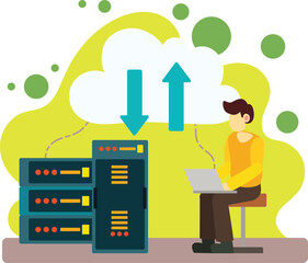 Man working with cloud server Illustration