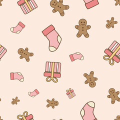 Pastel Christmas seamless tree ornament pattern