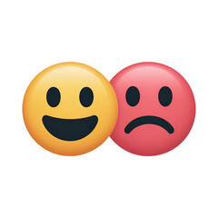 Yellow Happy Face Next to Red Sad Face Keywords: emoji, happy, sad, emotion, feeling, face