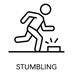 Person stumbling over an obstacle depicted in simple line art style vector illustration design concept silhouette