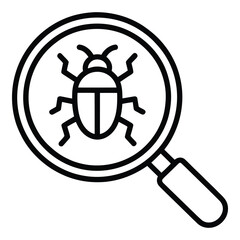Examining a bug with a magnifying glass for debugging and software testing processes analysis silhouette