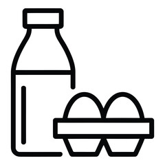 Milk and eggs icon representing breakfast essentials in a simple minimalist style drawing design silhouette