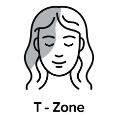 Woman face illustration with t zone area highlighted for skincare and beauty product marketing use silhouette