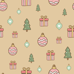 Pastel Christmas seamless tree ornament pattern