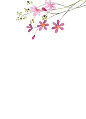 Watercolor flowers, floral frame border for greeting card, invitation and other printing design. Isolated on white. Hand drawing.	