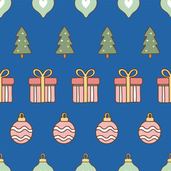 Pastel Christmas seamless tree ornament pattern