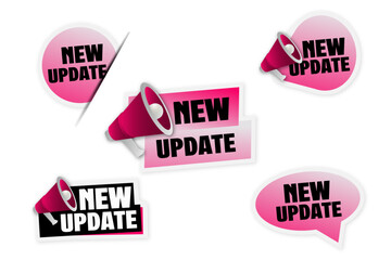 Set of pink stickers with megaphone vector sticker new update design without background