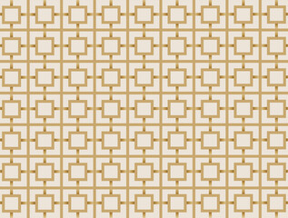 Seamless geometric square grid pattern with golden gradient lines on beige background in modern decorative style