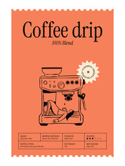 Minimal coffee beans sticker template. Matisse style beverage illustrations.	