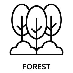 Simple forest illustration with three trees in black outline against a white background silhouette