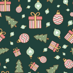 Pastel Christmas seamless tree ornament pattern