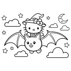 Spooky halloween coloring book page for kids featuring classic halloween characters and elements for creative fun