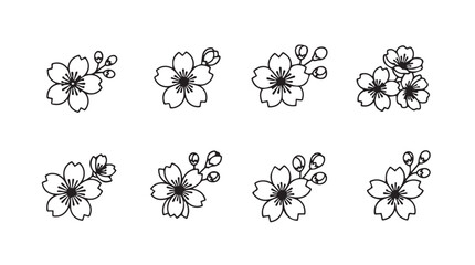 Set of hand drawn cherry blossoms floral elements for decorative design applications silhouette © Marzina Begum