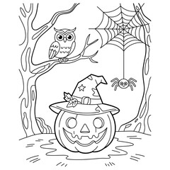 Adorable halloween themed coloring book page featuring spooky and fun illustrations for children to enjoy and color