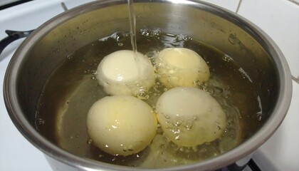 Eggs frying in a pot
