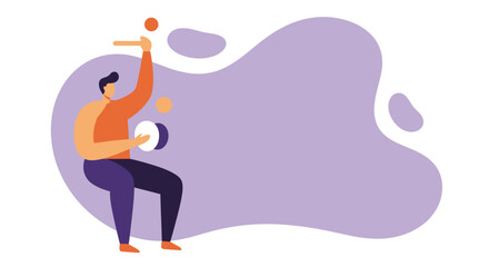 Stylized illustration of a person enthusiastically playing percussion instruments, ideal for music, celebration, or creative content with copy space.