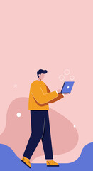 A man in a hoodie works remotely on his laptop from a comfortable recliner, embodying modern flexible work-life balance and digital connectivity.