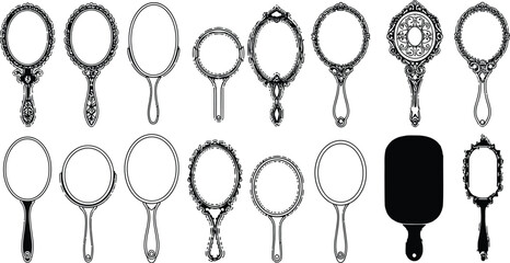 Collection of elegant vintage hand mirrors with ornate decorative frames