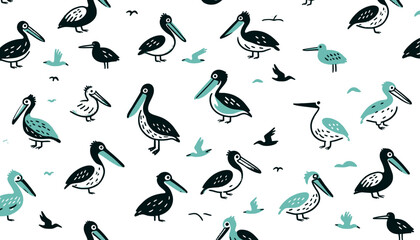 seamless vector background with pelican, birds pattern wallpaper