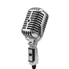 Fototapeta premium Vintage silver microphone with stand symbolizing retro music performance broadcasting and live entertainment concept.