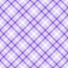 Purple white check pattern. Seamless vector gingham texture. Tablecloth, blanket, kitchen cloth or casual fashion print design. Checkered plaid pattern.